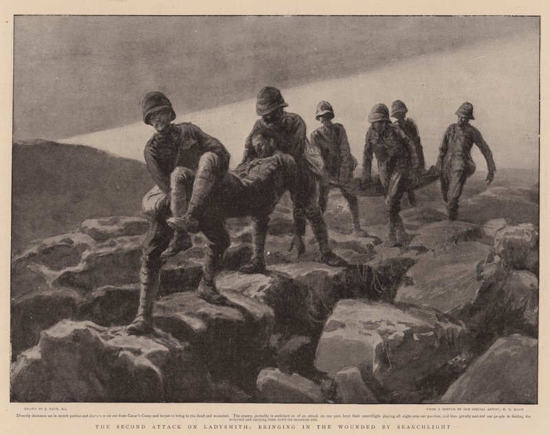 The Second Attack on Ladysmith, bringing in the Wounded by Searchlight by Joseph Nash