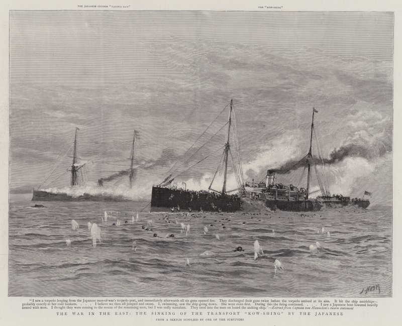The War in the East, the Sinking of the Transport Kow-Shing by the Japanese by Joseph Nash