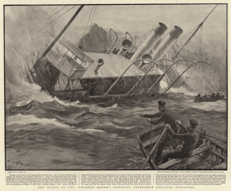 The Wreck of the Channel Queen, Guernsey Fishermen rescuing Survivors by Joseph Nash