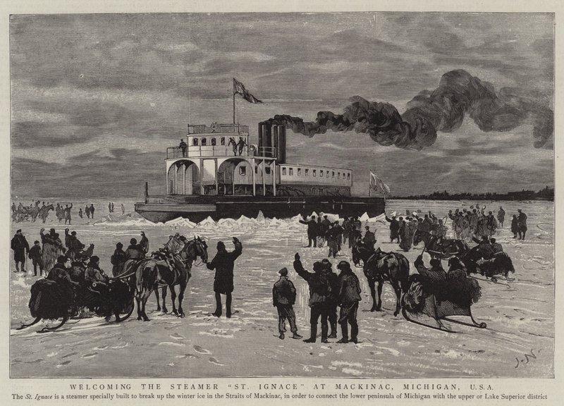 Welcoming the Steamer St Ignace at Mackinac, Michigan, USA by Joseph Nash