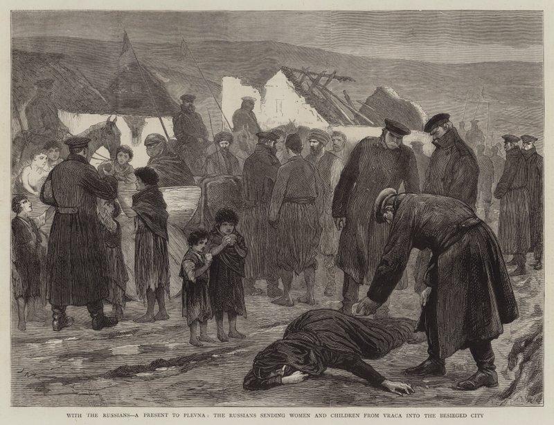 With the Russians, a Present to Plevna, the Russians sending Women and Children from Vraca into the Besieged City by Joseph Nash