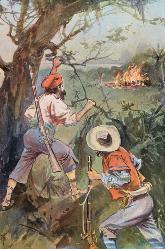 Robinson Crusoe: The huts on fire by Joseph (after) Finnemore