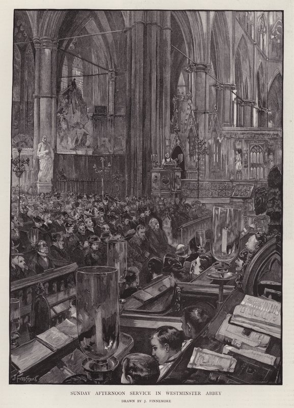 Sunday afternoon service in Westminster Abbey, London by Joseph (after) Finnemore