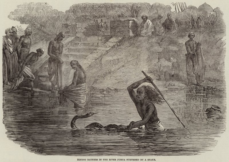 Hindoo Bathers in the River Jumna surprised by a Snake by Joseph Austin Benwell