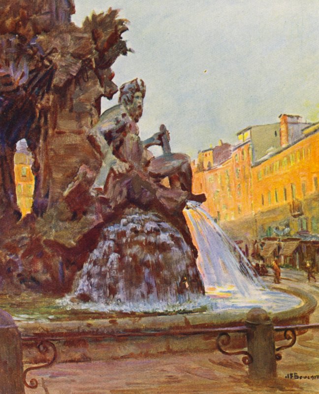 Rome: Piazza Navona, La Fontaine du Bernin by Joseph Felix Bouchor