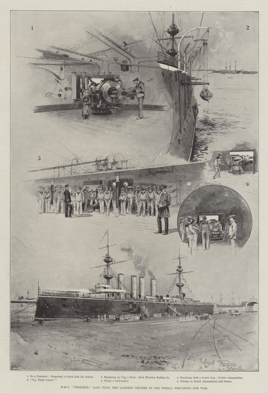 HMS Terrible, 14,220 Tons, the Largest Cruiser in the World, preparing for War by Joseph Holland Tringham