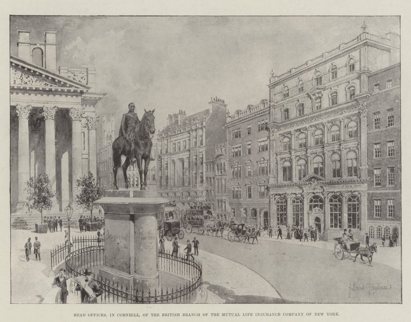 Head Offices, in Cornhill, of the British Branch of the Mutual Life Insurance Company of New York by Joseph Holland Tringham