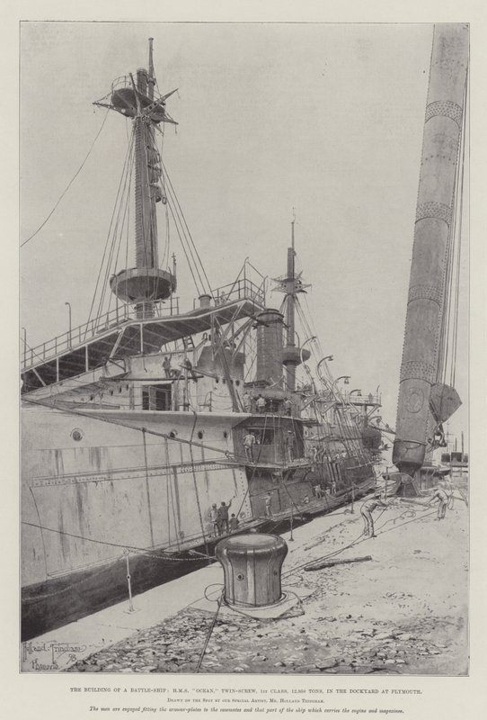 The Building of a Battle-Ship, HMS Ocean, Twin-Screw, 1st Class, 12,950 Tons, in the Dockyard at Plymouth by Joseph Holland Tringham