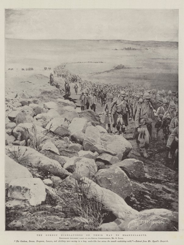 The Gordon Highlanders on Their Way to Elandslaagte by Joseph Holland Tringham
