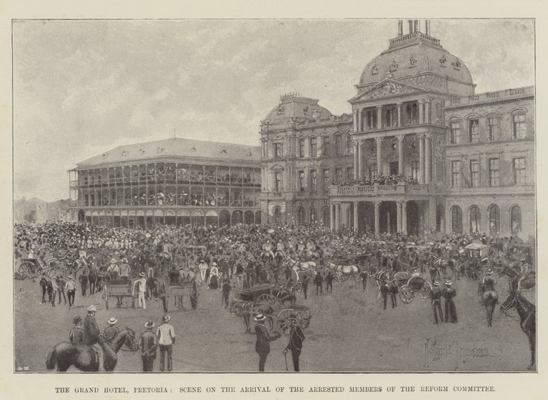 The Grand Hotel, Pretoria, Scene on the Arrival of the Arrested Members of the Reform Committee by Joseph Holland Tringham