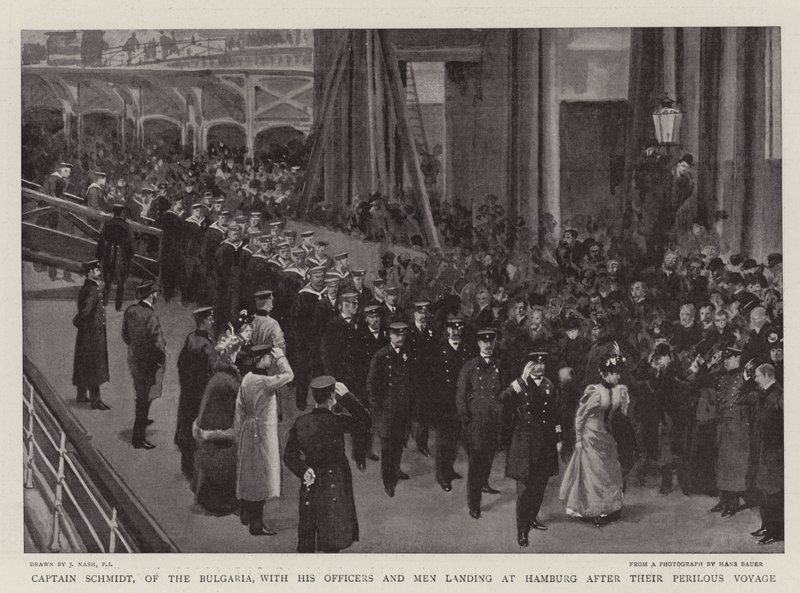 Captain Schmidt, of the Bulgaria, with His Officers and Men Landing at Hamburg After Their Perilous Voyage by Joseph Nash