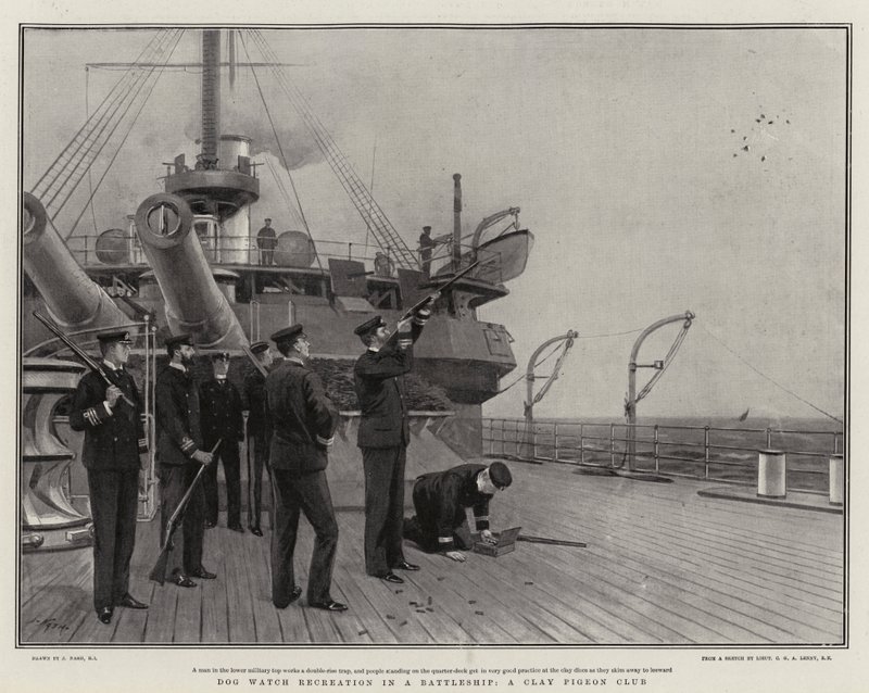 Dog Watch Recreation in a Battleship, a Clay Pigeon Club by Joseph Nash