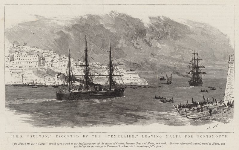 HMS Sultan, Escorted by the Temeraire, Leaving Malta for Portsmouth by Joseph Nash
