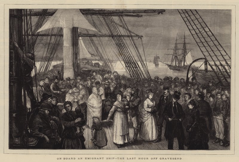 On Board an Emigrant Ship, the Last Hour off Gravesend by Joseph Nash
