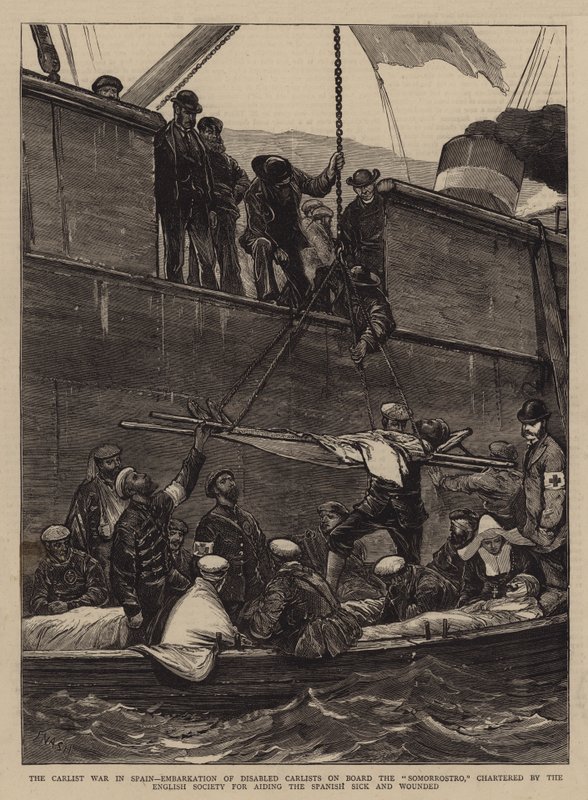 The Carlist War in Spain, Embarkation of Disabled Carlists on Board the Somorrostro, Chartered by the English Society for Aiding the Spanish Sick and Wounded by Joseph Nash