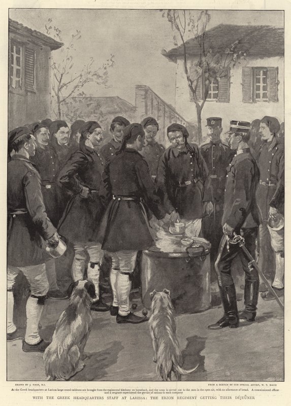 With the Greek Headquarters Staff at Larissa, the Erzon Regiment Getting Their Dejeuner by Joseph Nash