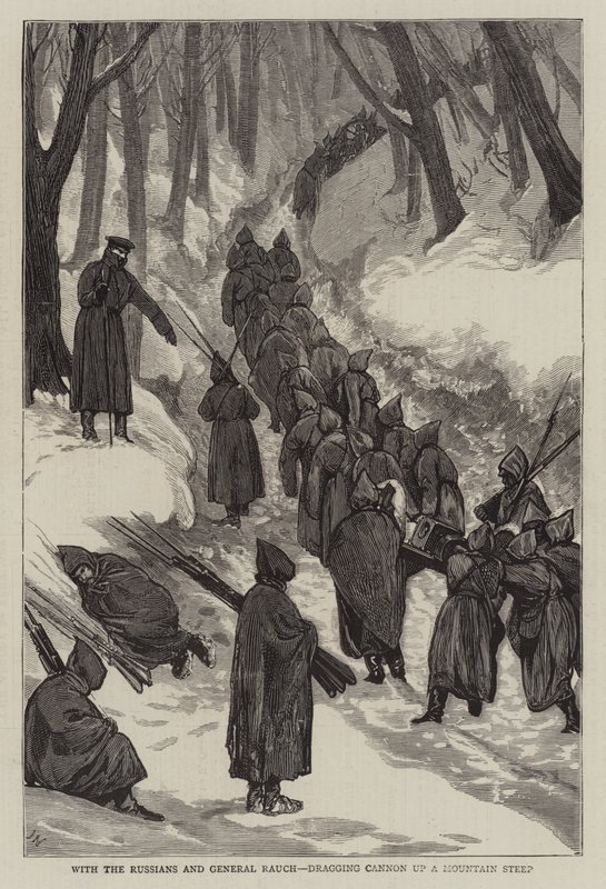 With the Russians and General Rauch, dragging Cannon up a Mountain Steep by Joseph Nash