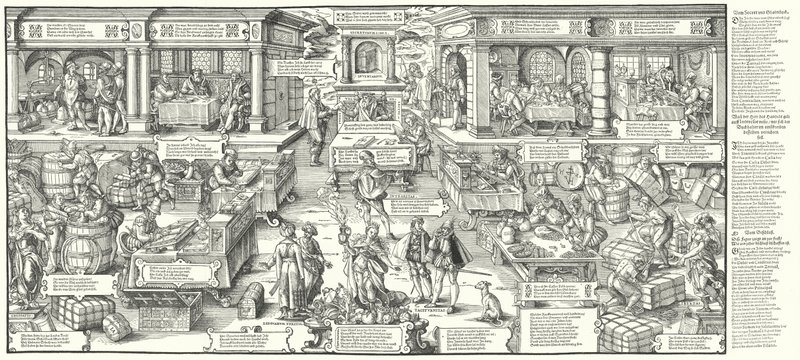 Life of German merchants and tradesmen in the 16th Century by Jost (after) Amman