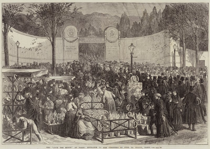 The Jour Des Morts at Paris, Entrance to the Cemetery of Pere La Chaise, Paris by Jules Pelcoq