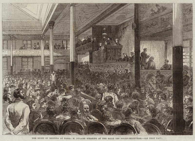 The Right of Meeting at Paris, M Ducasse speaking at the Salle des Folies-Belleville by Jules Pelcoq