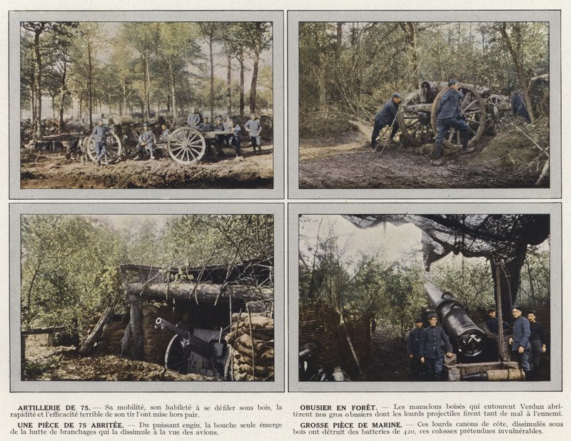 Artillerie de 75, Obusier en Foret, Une Piece de 75 Abritee, Grosse Piece de Marine by Jules Gervais Courtellemont