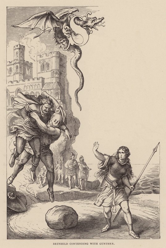 Brunhild contending with Gunther by Julius (after) Schnorr von Carolsfeld