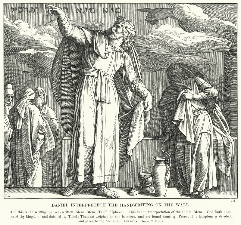 Daniel Interpreting the Handwriting on the Wall (engraving) by Julius (after) Schnorr von Carolsfeld