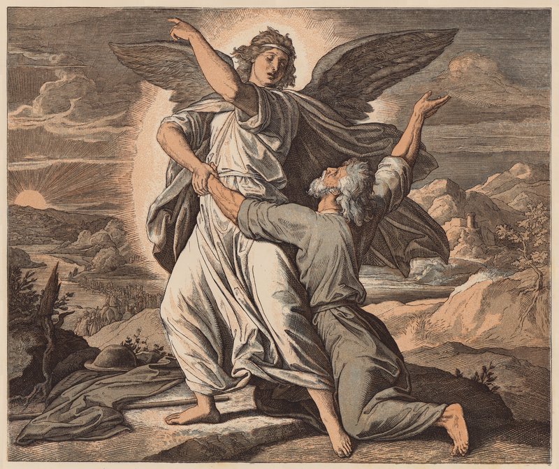 Jacob wrestling with the Angel, Genesis, XXXII, 26 by Julius (after) Schnorr von Carolsfeld