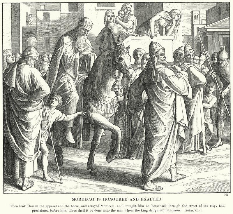 Mordecai is Honoured and Exalted (engraving) by Julius (after) Schnorr von Carolsfeld