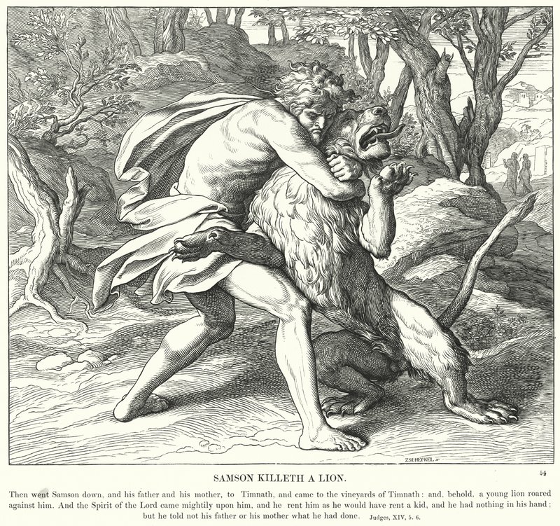 Samson Killeth a Lion by Julius (after) Schnorr von Carolsfeld