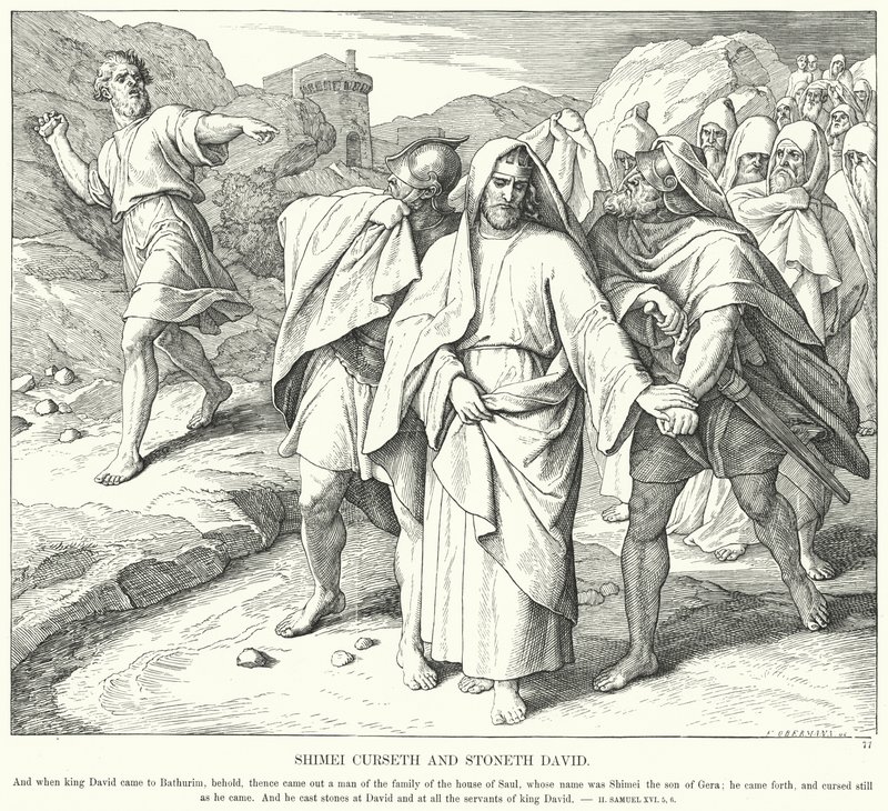 Shimei Cursing and Stoning David (engraving) by Julius (after) Schnorr von Carolsfeld