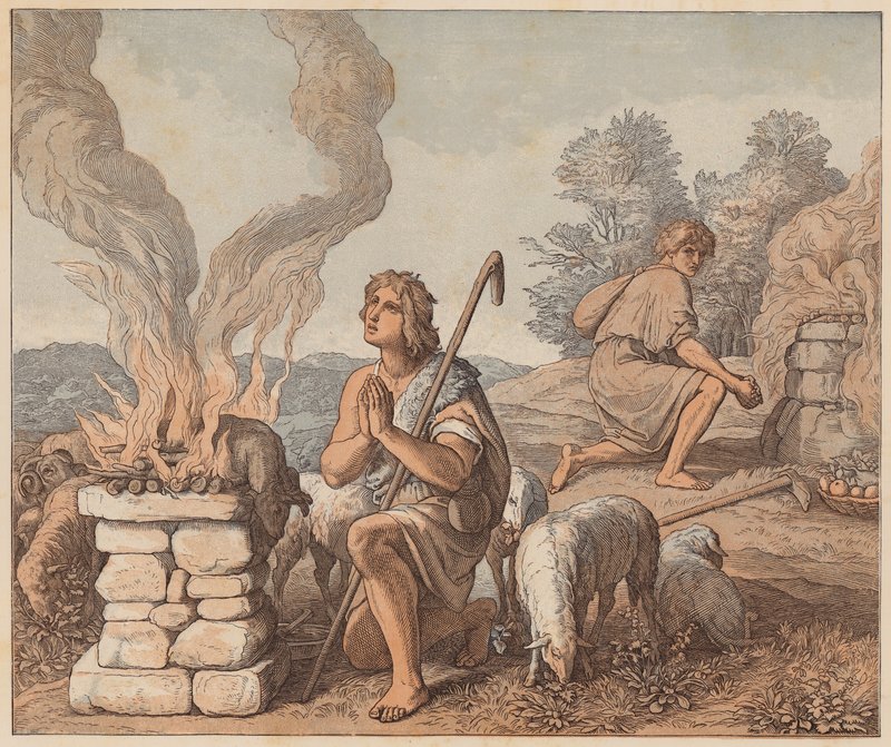 The Offerings of Cain and Abel, Genesis, IV, 3, 4 by Julius (after) Schnorr von Carolsfeld