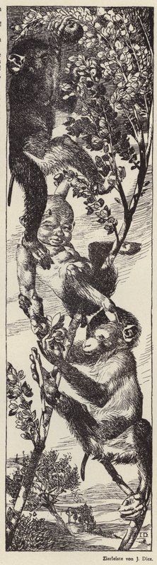 Monkeys Picking Fruit in a Tree by Julius Diez