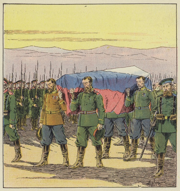Funeral of the Russian wounded after the battle of Vafangou by L. Malespine