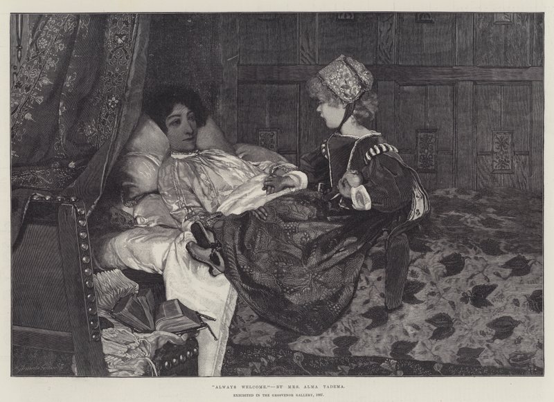 Always Welcome, exhibited in the Grosvenor Gallery, 1887 by Lawrence Alma Tadema