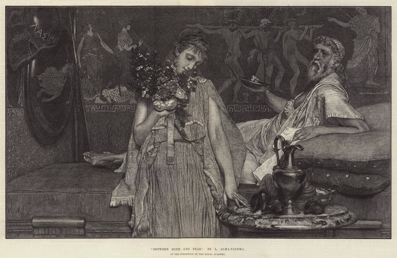 Between Hope and Fear, in the Exhibition of the Royal Academy by Lawrence Alma Tadema