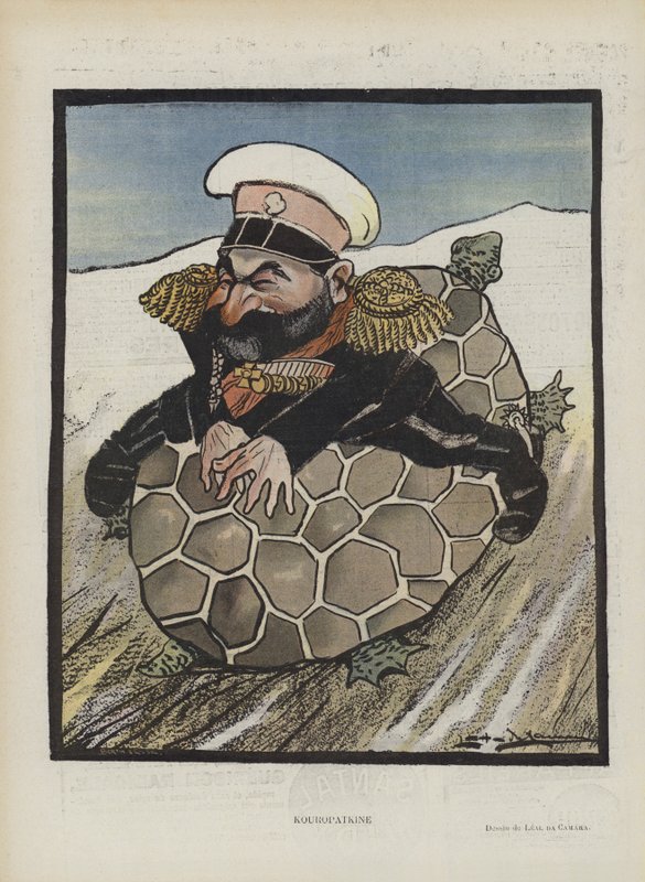 Aleksey Kuropatkin, Russian Minister of War. Illustration for Le Rire by Leal de Camara