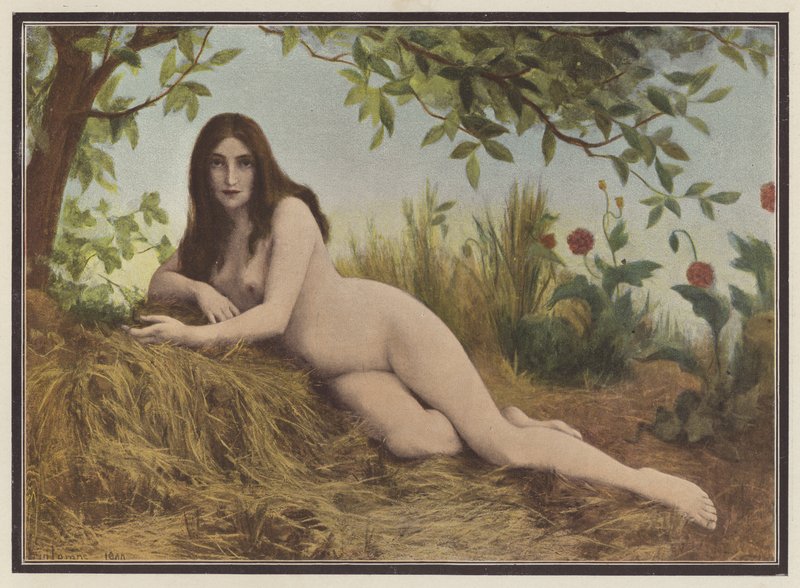 Summer, woman lying in the hay by Leon Printemps