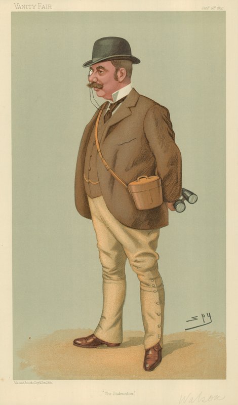 Mr Alfred Edward Thomas Watson, The Badminton, 14 January 1897, Vanity Fair Cartoon by Leslie Matthew Ward
