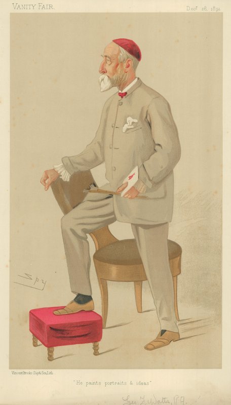Mr George Frederick Watts, He Paints Portraits and Ideas, Vanity Fair Cartoon by Leslie Matthew Ward
