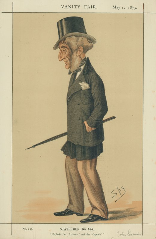 Mr John Laird, He Built the Alabama and the Captain, 17 May 1873, Vanity Fair Cartoon by Leslie Matthew Ward