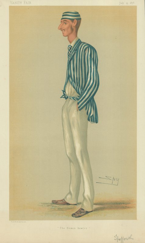 Mr Markham Spofforth, the demon bowler, Vanity Fair cartoon by Leslie Matthew Ward