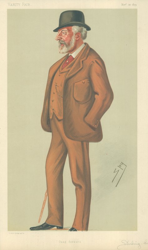 Mr William Stuart Stirling-Crawfurd, Gang forward, 22 November 1879, Vanity Fair cartoon by Leslie Matthew Ward
