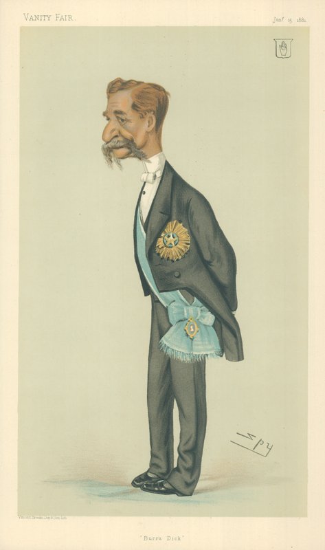 Sir Richard Temple, Bart, Burra Dick, 15 January 1881, Vanity Fair cartoon by Leslie Matthew Ward