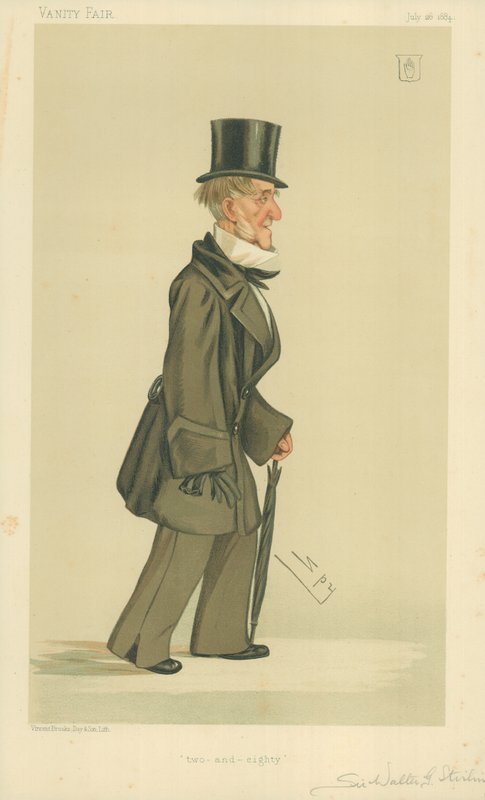 Sir Walter George Stirling, two-and-eighty, 26 July 1884, Vanity Fair cartoon by Leslie Matthew Ward