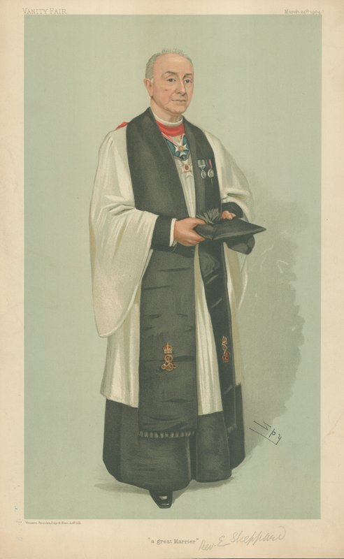 The Rev Edgar Sheppard, a great marrier, 24 March 1904, Vanity Fair cartoon by Leslie Matthew Ward