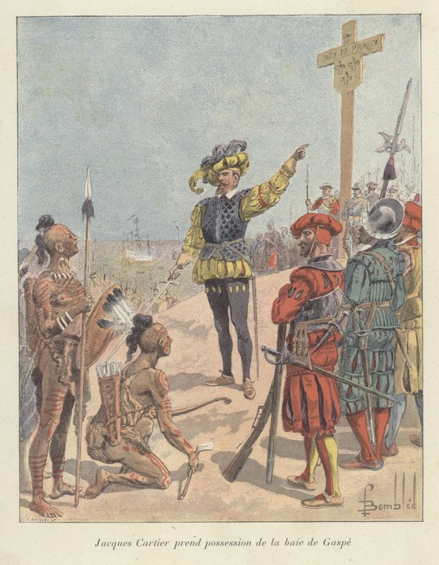 Jacques Cartier Claims French Possession of Gaspe Bay, Canada, 1534 by Louis Charles Bombled