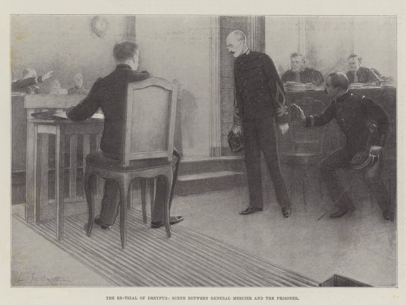 The Re-Trial of Dreyfus, Scene Between General Mercier and the Prisoner by Louis Remy Sabattier