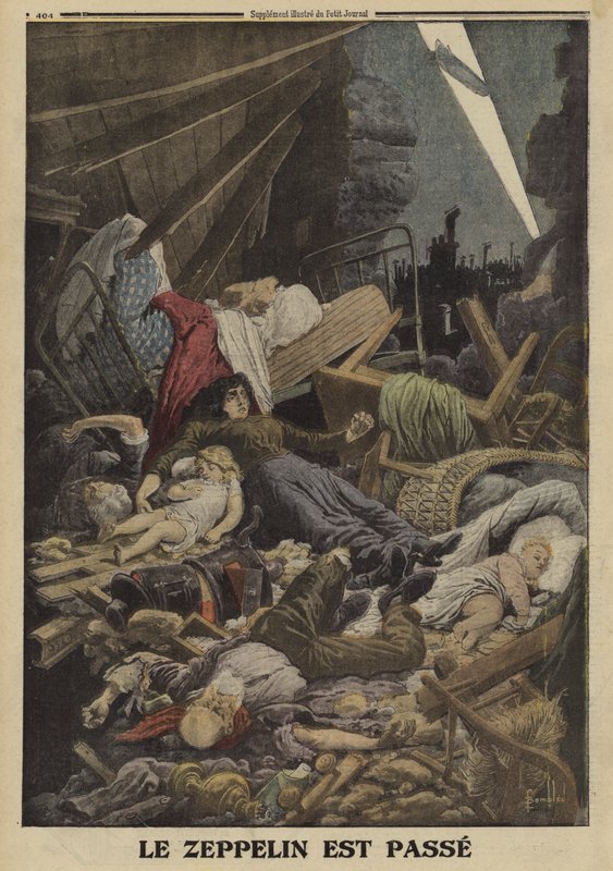 Family killed in a bombing raid by a German Zeppelin, World War I, 1916 by Louis Charles (after) Bombled