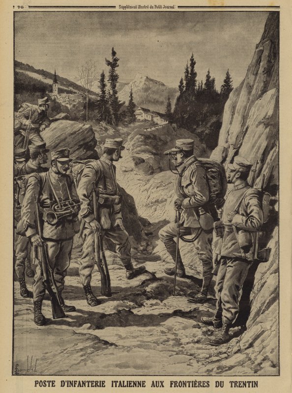 Italian infantry post on the border of Trentino, World War I by Louis Charles (after) Bombled